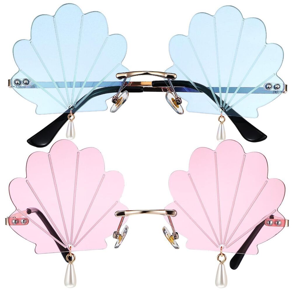 6444 2pcs Seashell Sunglasses - Fashion Rimless Wave Sunglasses - Mermaid